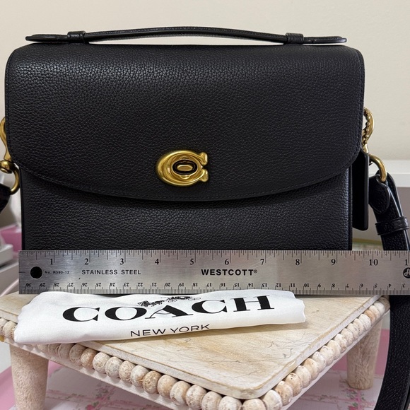 Coach Cassie Black Pebbled Leather Top-Handle Crossbody with Gold Turnlock - Picture 12 of 15